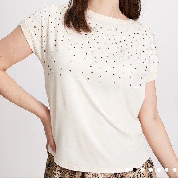 NWT Laura Stud Detail T-Shirt in Natural Cream Size Petite