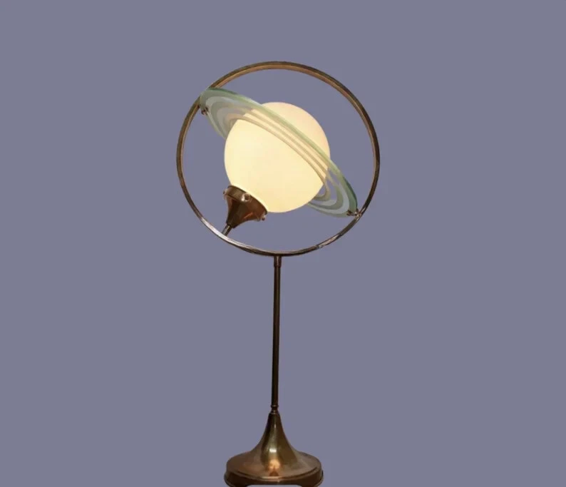 Vintage Art Deco Saturn Brass Floor/Table Lamp – Antique Milk Glass Shade - Image 4 of 4