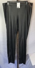 H M Divided Faux Leather Split Front High Rise Pants Black Size XL