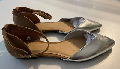 Gap NWOB Women's 6 7 8 10 d'Orsay Strap Flats Shoes w/ Metallic Silver Toe