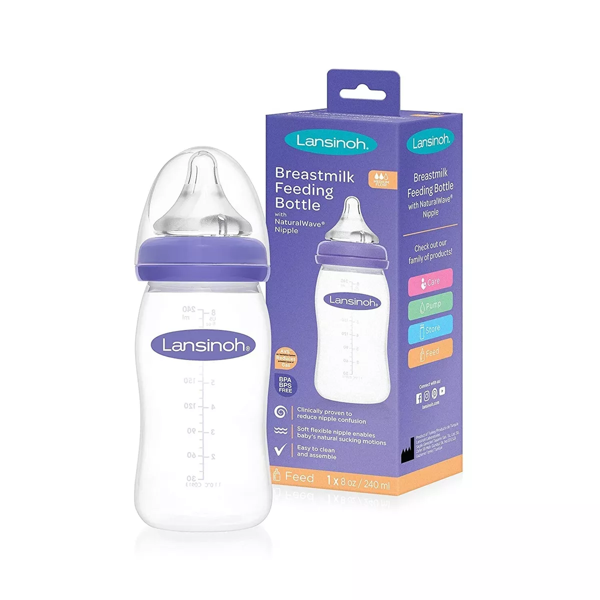 Lansinoh Baby Bottles (8 oz) with NaturalWave Nipple