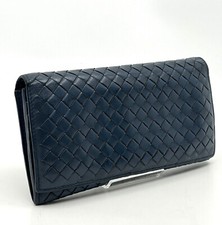 Bottega Veneta intrecciato long wallet navy leather Auth From Japan