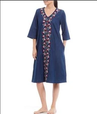 NWT Go Softly MED Patio Dress Kaftan Denim Embroidered Poppy Floral #95827