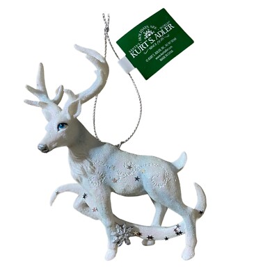 Kurt Adler Winter STAG Snowflake resin Christmas Ornament White Blue 4.5 in