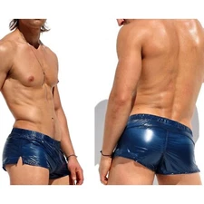Mens Shiny Metallic Boxer Shorts Summer Swimwear Low Rise Trunks Rave Clubwear
