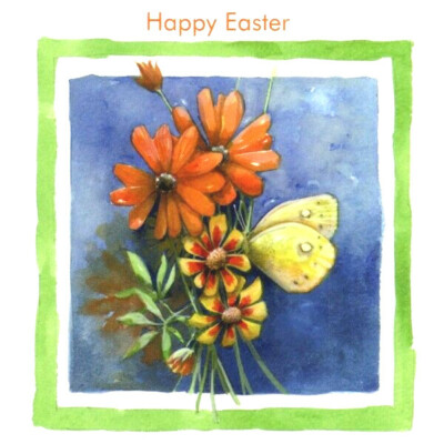4er Pack Osterkarten mit Blumen-/Schmetterlingsmotiv und Bibeltext EB15601