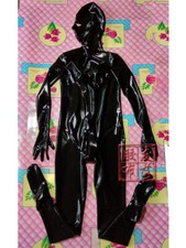 Men latex catsuit full cover open eyes nose zip hidden two condom custom made