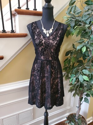 black lace dress with nude underlay Elegant Black Nude Floral Lace Strap Deep V-Neck Gown EDITE MODE