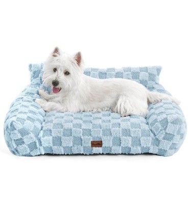 Made4Pets Cat and Dog Indoor Couch Bed, Soft Faux Fur Checkered Pet Sofa, Coz...