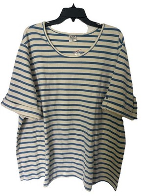 Blair Blue White Striped Knit Button Accent Plus Blouse 3XL Short Sleeve
