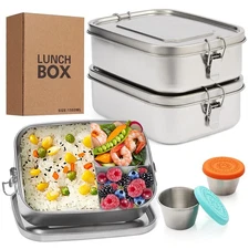 LEEPENK 2PCS 304 Stainless Steel Lunch Container with Lockable Clips,3-Compar...