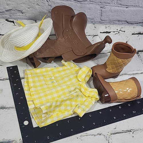 18" Doll Clothes Country Western Lot Horse Saddle Boots Gingham Top Straw Hat - Picture 11 of 11