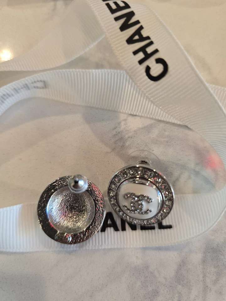 Chanel CC Crystal Round Earrings - Image 2 of 3