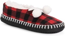 MUK LUKS Women's Cozy Warm Red/Black Pom Ballerina Slipper L / XL 8-10 NEW
