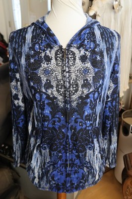 ONQUE CASUAL Blue Blinged Zip Up Hooded Jacket Sz M L#1262