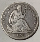 1859 Seated Liberty Half Dollar 50C Silver Circulated US Coin