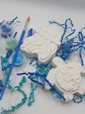 Sea creature, ocean, ready to paint plaster kit, art kits, party favors,stickers