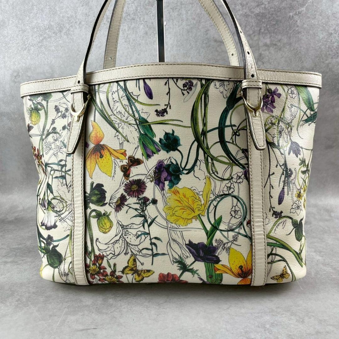 GUCCI Floral Botanical White Leather Tote Bag with Shoulder Strap Excellent thumbnail 5