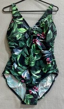 Kona Sol One Piece Swimsuit Women's L Tropical Floral Tummy Control NWT