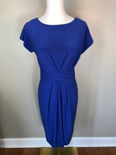 Adrianna Papell Elegant Royal Blue Cap Sleeve Dress Pleated Waist Detail Size 4