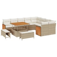 Gartensofa Set Mit Kissen 13-Tlg Poly-Rattan Beige Creme