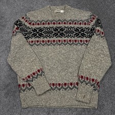Vintage LL Bean Sweater Men Medium Heavy Wool Pullover Patterned 80s Crewneck