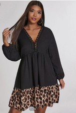 SHEIN LUNE Plus Leopard Panel Guipure Lace Trim Dress Sz 3x