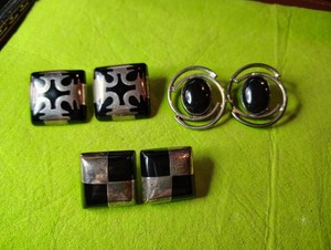 65g Vtg Earrings MARKED MEXICO 925 STERLING SILVER Clipon Onyx Jewelry