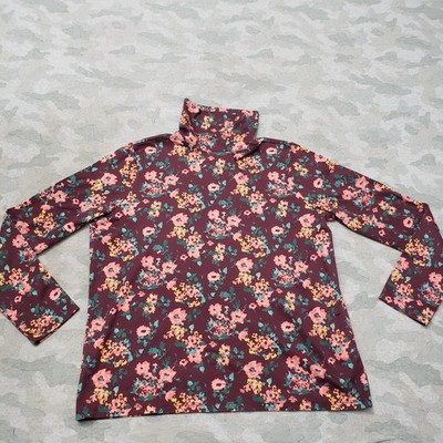 L.L. Bean Top Womens XL Red Pullover Long Sleeve Mock Neck Floral