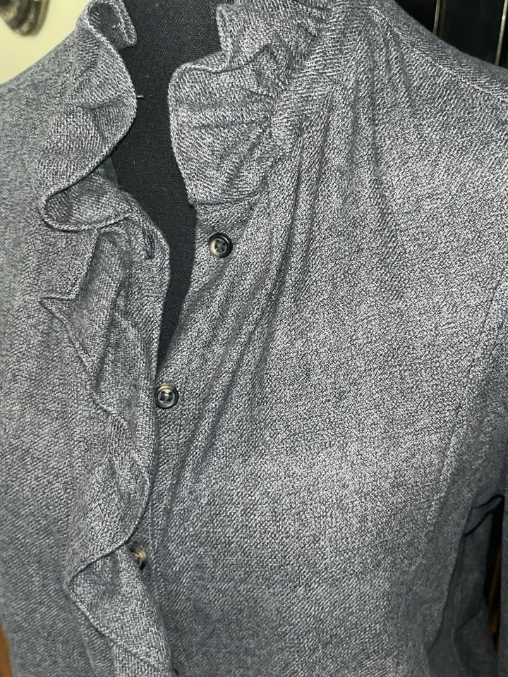 Isabel Marant Etoile Dules Ruffled Shirt Twill Mockneck Cotton Plaid Gray 40 8 - Image 3 of 4