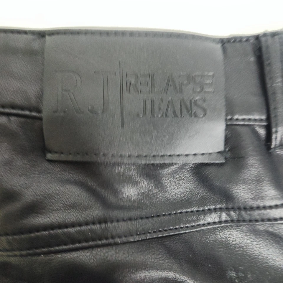 Jeans Relapse 30 Negros Recubiertos Denim Imitación Cuero Con Cordones Ajustados Gótico Punk Mo Foto 4 de 4