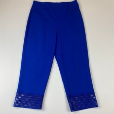 JM Collection Casual Pull On Cropped Capri Pants Embroidered Lace Lattice Blue