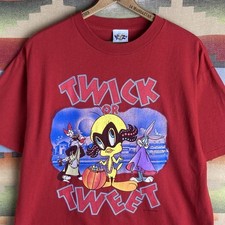 VTG 90s Looney Tunes Tweety Bird Halloween 'Twick or Tweet' Red T-shirt Mens XL