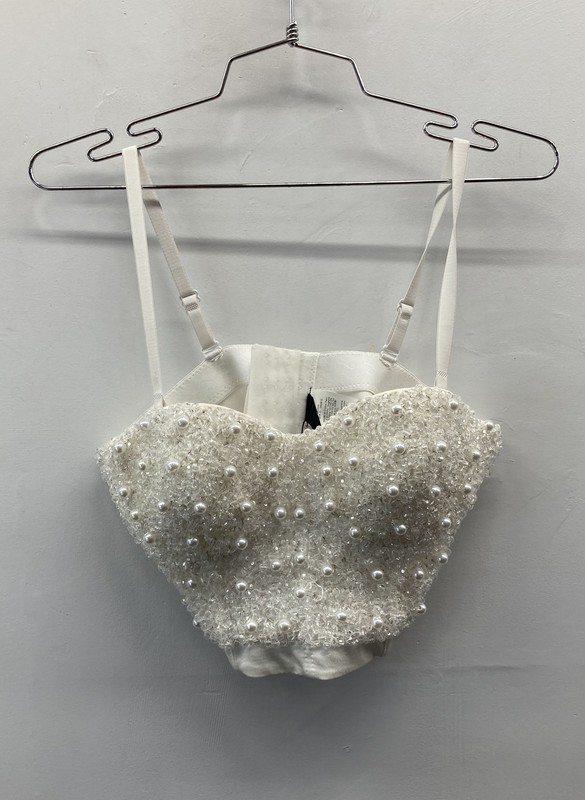 ANEWSTA Women's White Pearl Beaded Bustier Corset Top Spaghetti Strap NWT Sz L