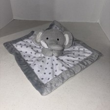 Falls Creek Baby Elephant Lovey Security Blanket Rattle Gray White Polka Dot