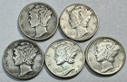 Mercury Dimes 5 Better Grade Dimes 1937-S 1945-D
