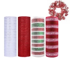 4 Rolls Christmas Deco Mesh for Wreath Making 10 Inch x 30 Feet Each Roll Met...