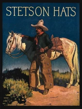 Vintage Stetson Hats cowboy advertisement art reproduction metal sign 