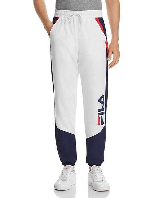 NEW FILA WHITE W RED/BLUE POLYESTER MICROFIBER GUSTAVO TRACK PANTS SIZE M