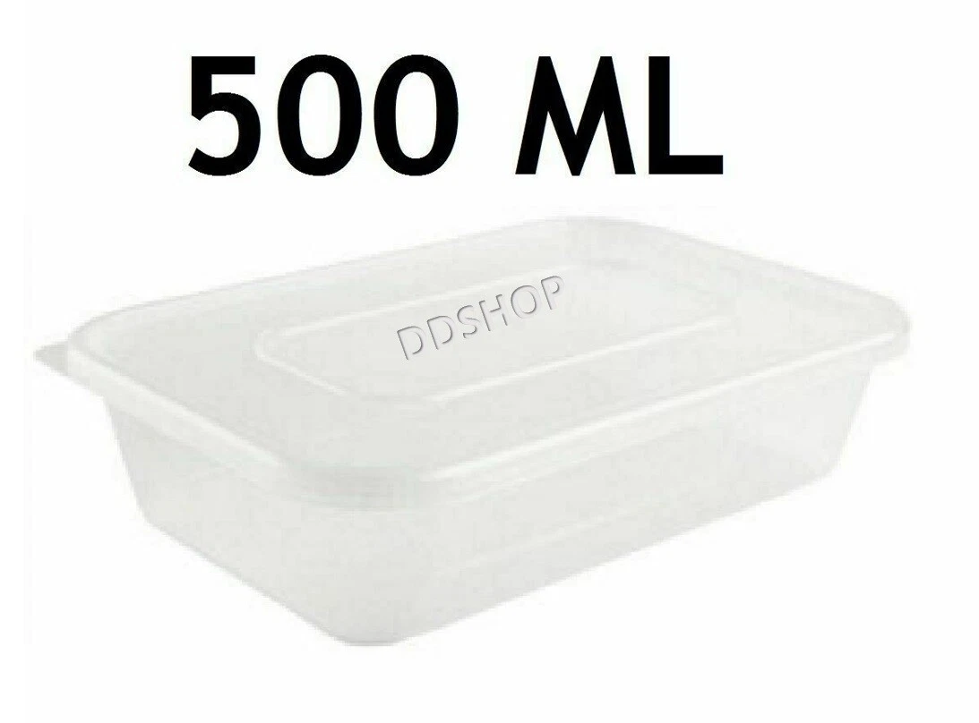 100 Microwave Plastic Food Takeaway Heavy Duty Containers with Lids 500ml DD
Opens in a new window o