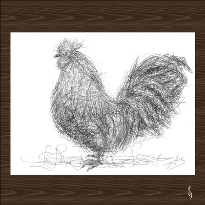 Cockerel | Original Rooster Scribble Art Collectible Biro Drawing by Jon Harris