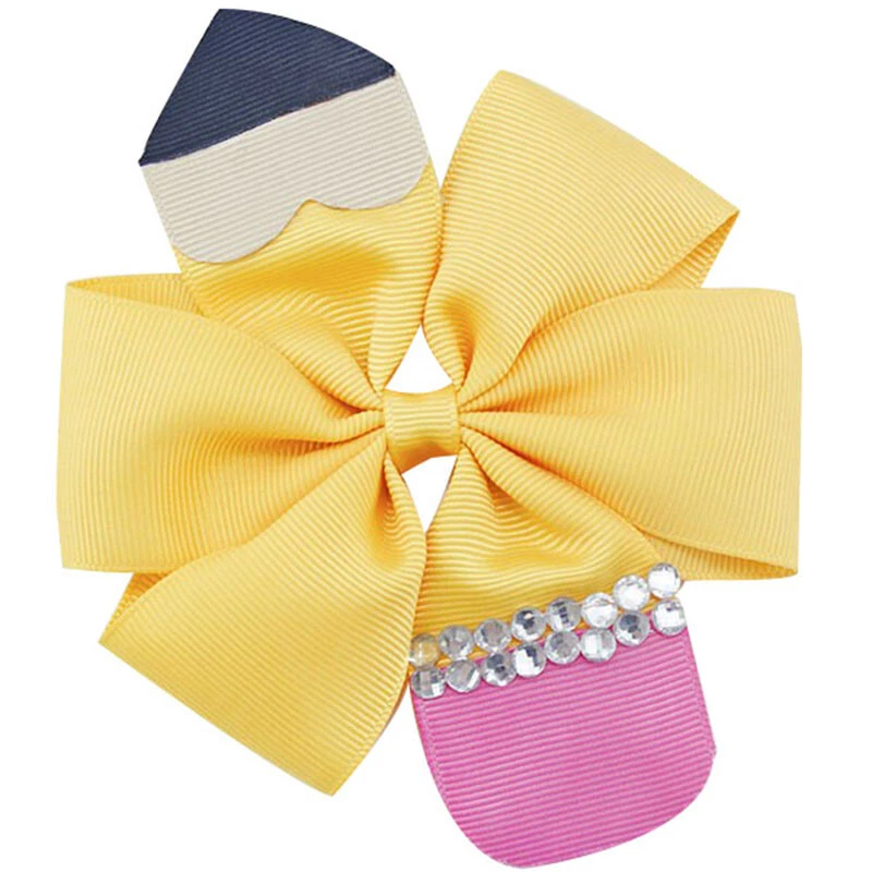 School Bus Back To School Bottle Cap 4.5-Inch Girls Pink Chevron Hair Bow