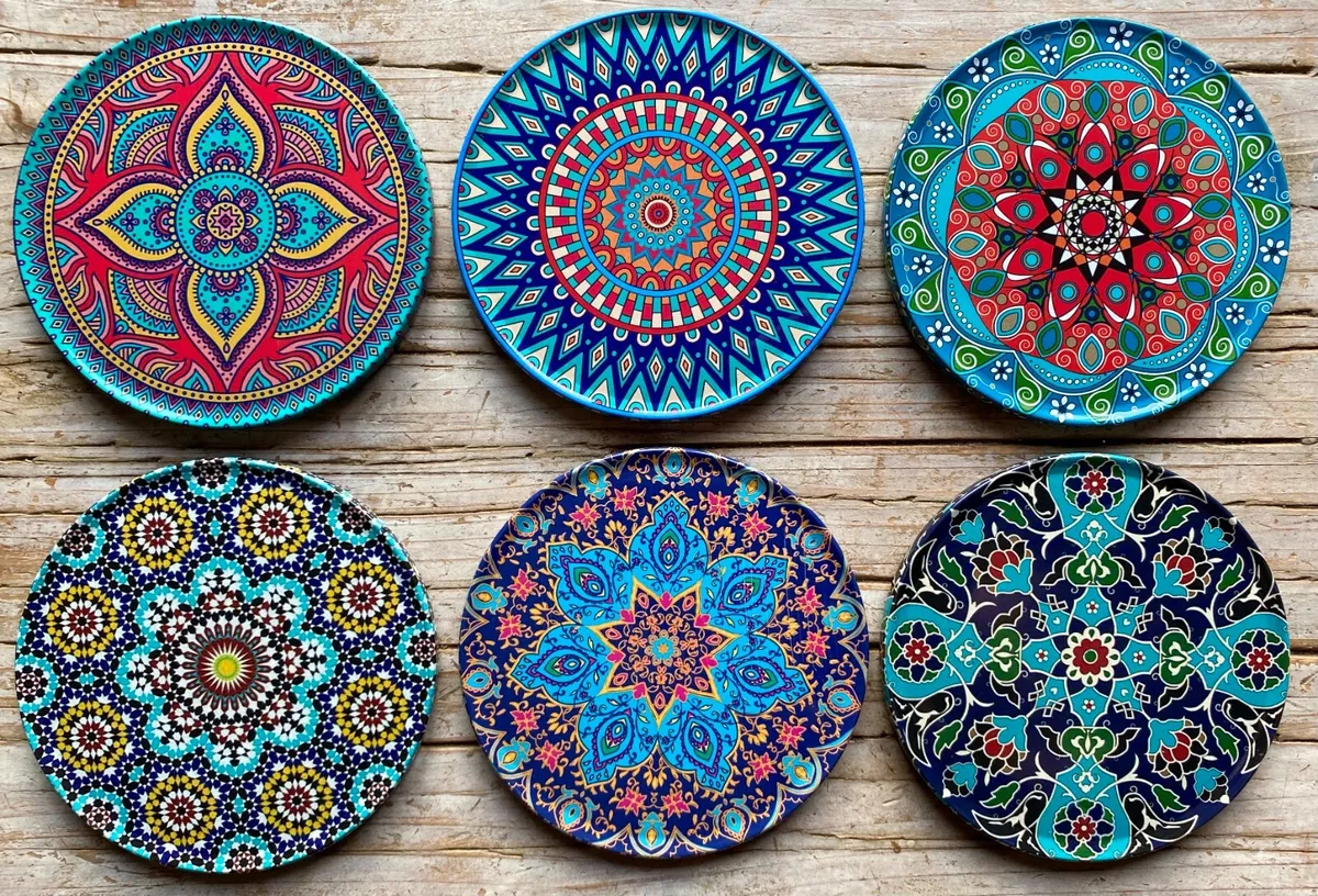 Drink Coasters Set Of 6 Turkish Moroccan Design Round Coaster Tea Coffee  Cup Mat