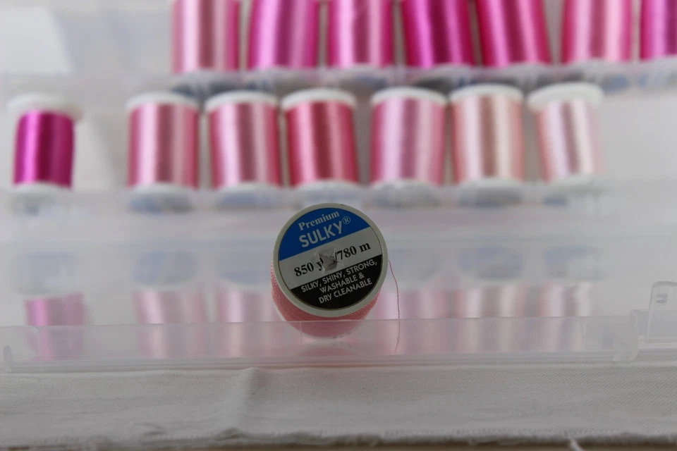 Artbin Sewing Supply Box W/ 19 Pink Shades Rayon Sulky Embroidery Thread - Image 3 of 3