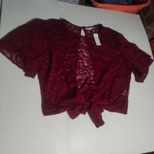 New York and company purple floral lace sheer back tie blouse 2XL women's NWT