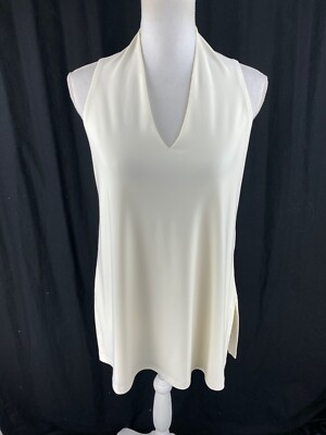 #ad Sympli Canada 6 Trapeze Tank Ivory Deep V Neck Sleeveless Side Slit $28.71