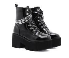 Women's Platform High Heel Ankle Boots Chain Knight Shoes Punk Gothic Thick Sole