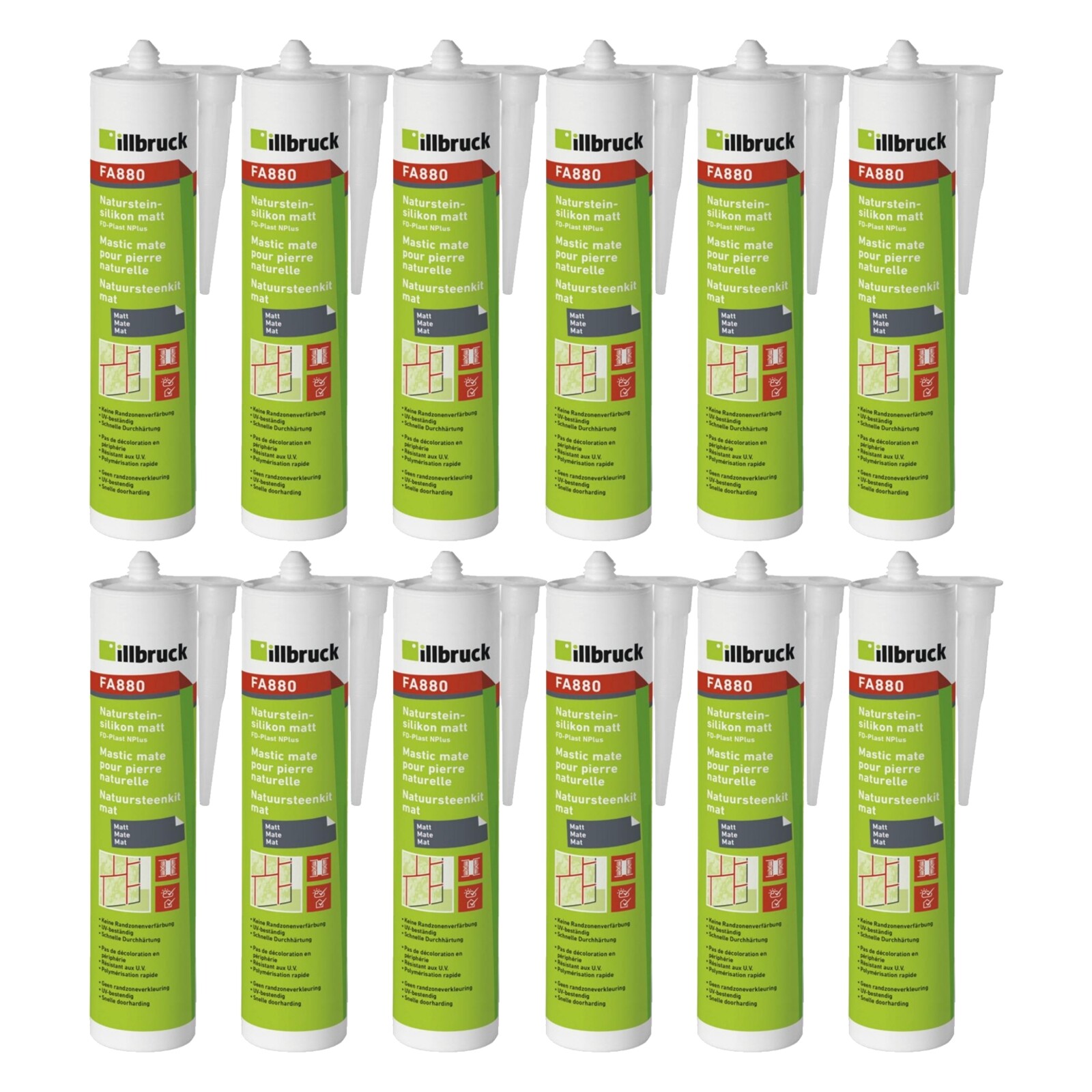 Aktion 12x Illbruck FA880 Naturstein Silikon MATT Kartusche 310ml MHD 02-05/25