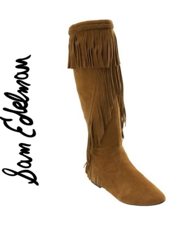 Sam Edelman Utah Brown Suede Fringe Moccasin Boots Mid-Calf Pull On Women’s 6.5 - Image 4 of 4