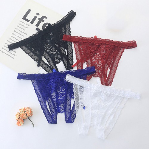 Sexy Damen-Höschen Aushöhlen Mesh-Spitze T-Rücken Mehrfarbig Offener Schritt < - Bild 3 von 20